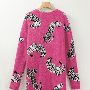 EMERY ROSE hot pink snow leopard animal print cardigan sweater size Medium NWOT